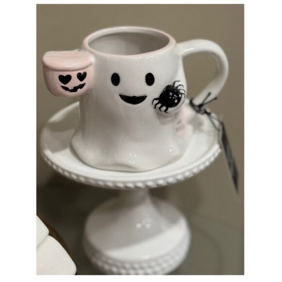 NEW Cobwebs & Cauldrons Halloween Ghost Mug with Pink Pumpkin and Spider 👻 - Picture 6 of 6